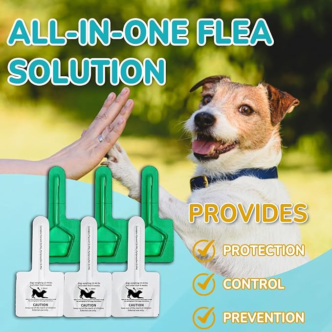 Flea and Tick Prevention for Dogs, 6-Month Supply Dog Flea and Tick Treatment Drops, Topical Fast-Acting Dog Treatment for Medium Dogs Up to 23 to 44 lbs-PawvioPets
