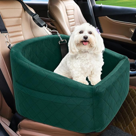 Dog Car Seat for Small Medium Dogs,Detachable Washable Dog Booster Seat Under 30lbs, Pet Car Seats Travel Bed with Storage Pockets and Safety Belt(Green)-PawvioPets