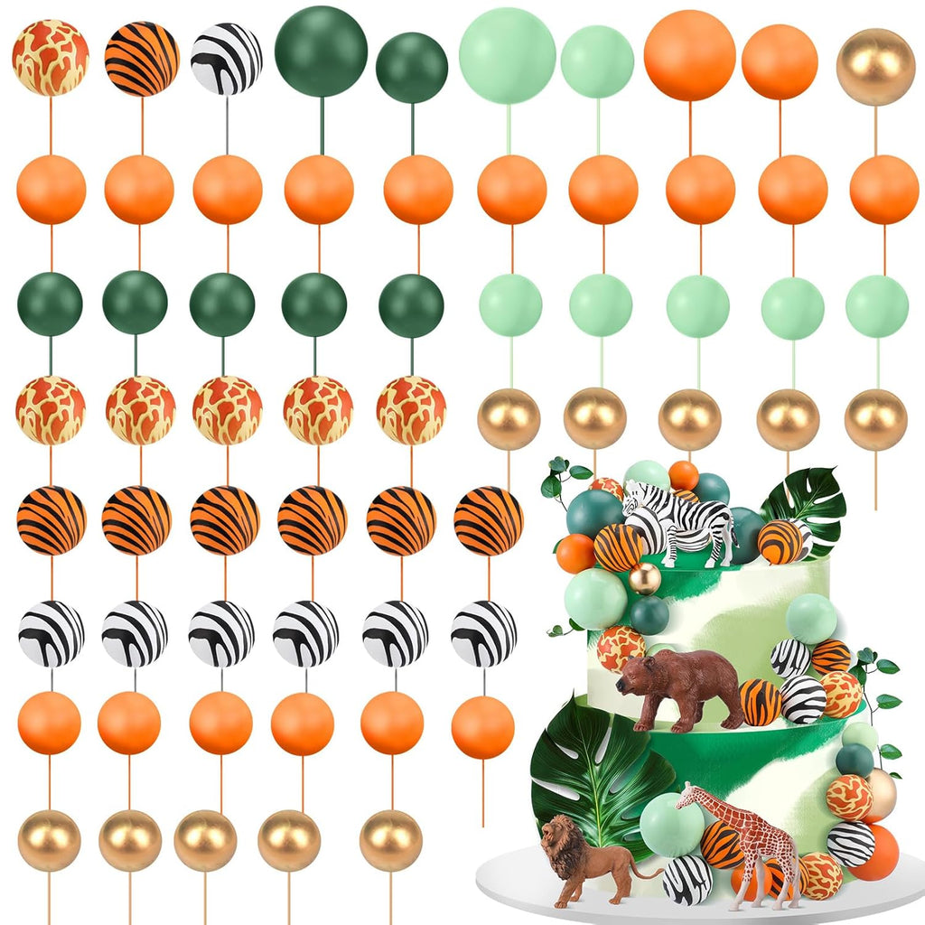 108 Pcs Balls Cake Topper DIY Cupcake Insert Foam Balloons for Cake Baking Wedding Anniversary Birthday Decoration(Leopard,Green,Orange,Gold,Multi Sizes)