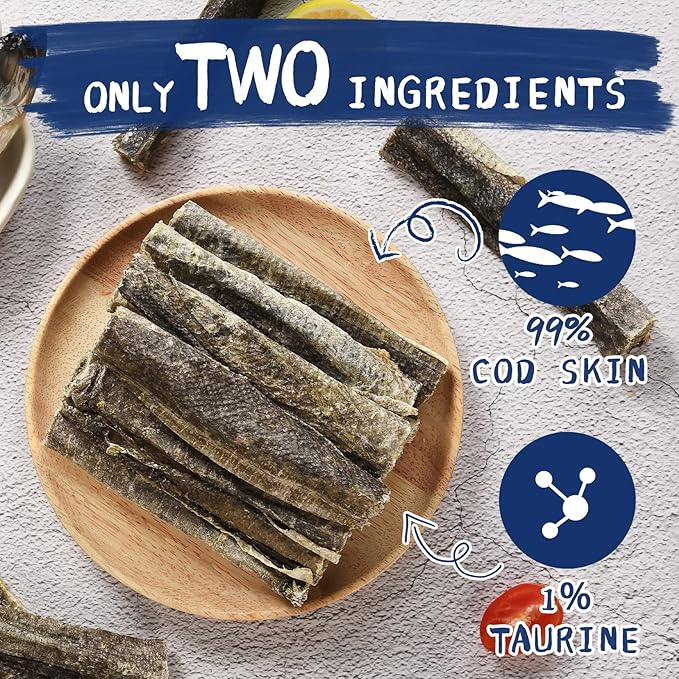 Dog Treats, Cod Skins Dog Treat with Taurine, One-Ingredient Grain-Free Chew Fish Skin Rolls Rich in Omega3, 8 oz-PawvioPets