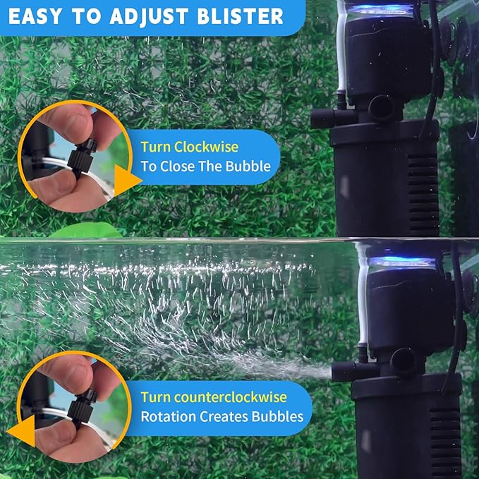 158GPH Small Aquarium Filter, UV Sterilizer for Aquarium for 10-45 Gallon Tank, Internal Pump for Turtle Betta Fish Tank Filter Silent 4-in-1 Green Killing Machine with Fish Tank Filters Deodorization-PawvioPets