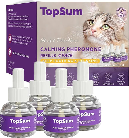 Cat Calming Diffuser Refills: Pheromone Refill for Cats, Long-Lasting 4-Month Supply, Compatible with Most Diffusers, 4 Pack (Lavender)-PawvioPets