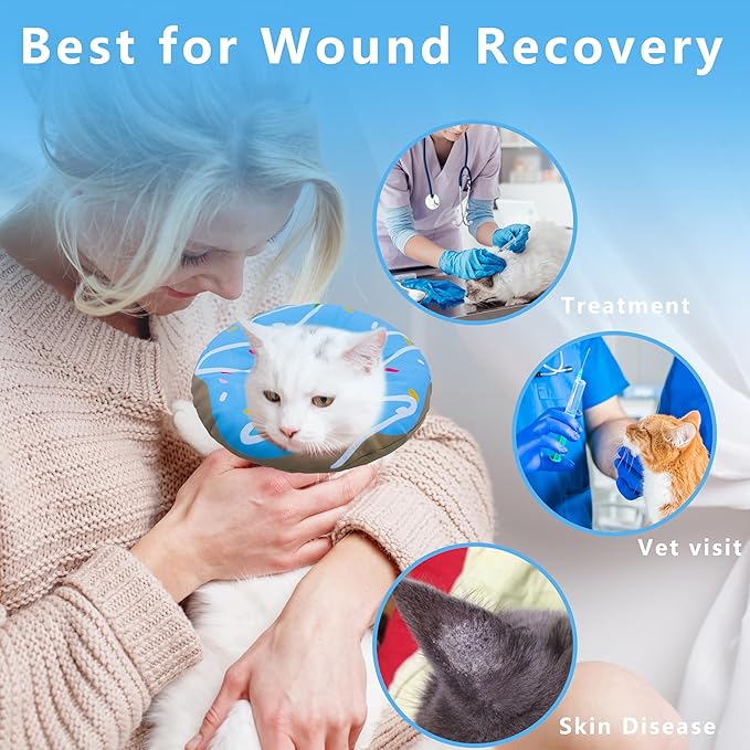 Cat Cone Collar Soft, Adjustable Cat Recovery Collar Kitten Cones to Stop Licking, Cute Donut E Collar After Surgery, Cats Neck Pillow Elizabethan Cones of Shame (Waterproof Blue, Medium)-PawvioPets