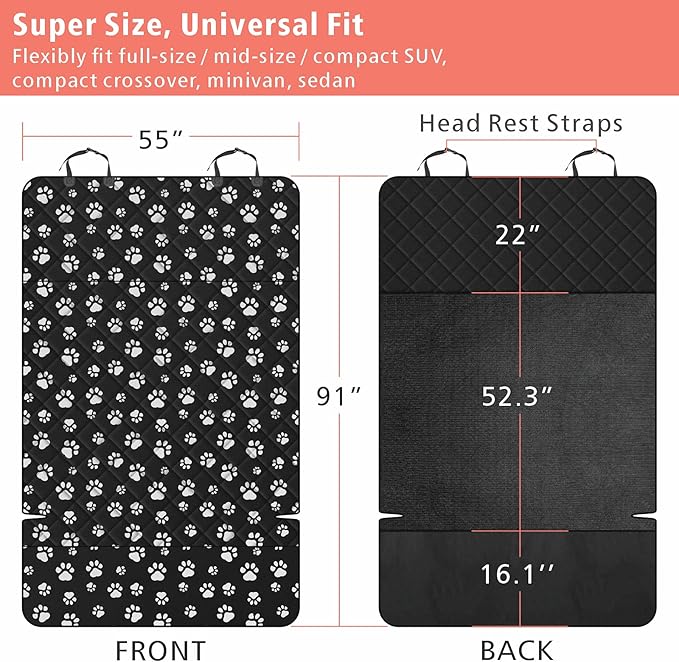 F-color SUV Cargo Liner for Dogs, Water Resistant Pet Cargo Cover Dog Seat Cover Mat for SUVs Sedans Vans with Bumper Flap Protector, Non-Slip, Large Size Universal Fit, Paw Print-PawvioPets