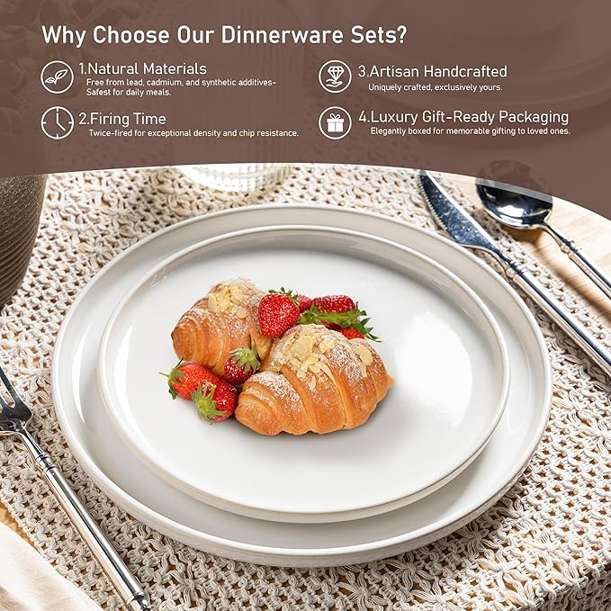 GBHOME Ceramic Dinnerware Sets for 4, 12 Pieces Stoneware Plates and Bowls Sets, Reactive Glaze Dishes -Scratch Resistant, Dishwasher&Microwave Safe-Star White-PawvioPets