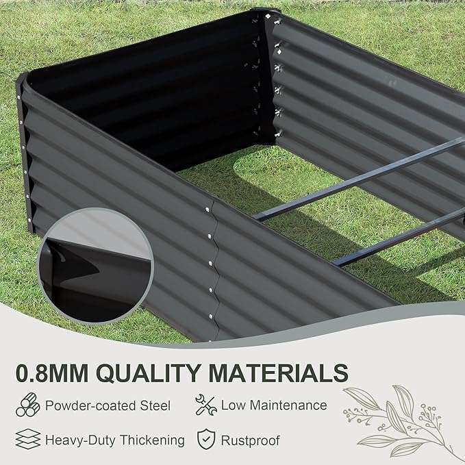 Domi Raised Garden Beds Outdoor, 8x4x1.5Ft Thickening Tall Metal Rectangular Deep Root Box Planter for Vegetables, Flowers, Herbs, and Succulents 1.5" Deep w/ 342 Gallon Capacity - Dark Gray-PawvioPets