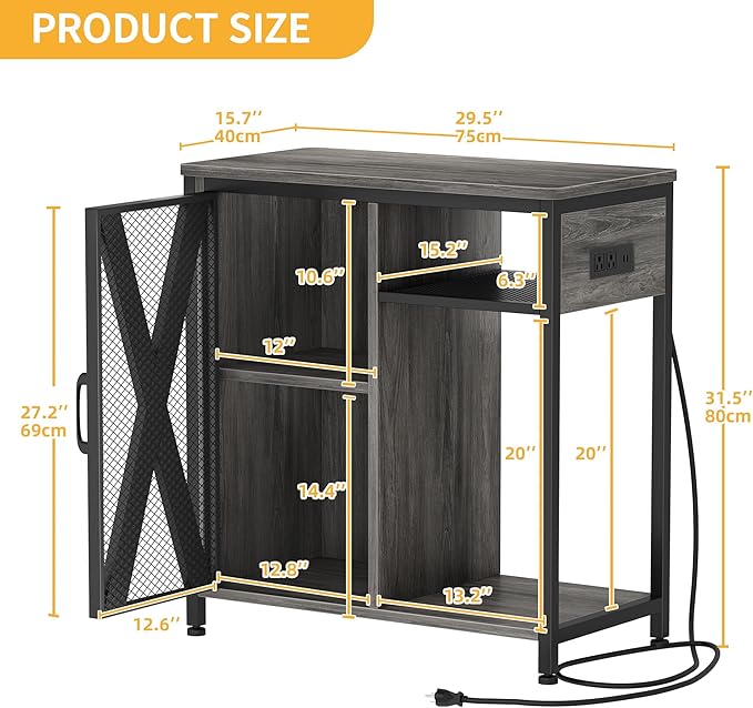 DWVO 20-29 Gallon Aquarium Stand with Power Outlets & LED Light, Cabinet for Fish Tank Accessories Storage - Metal Fish Tank Stand Suitable for Turtle Tank, Reptile Terrarium, 350LBS Capacity, Grey-PawvioPets