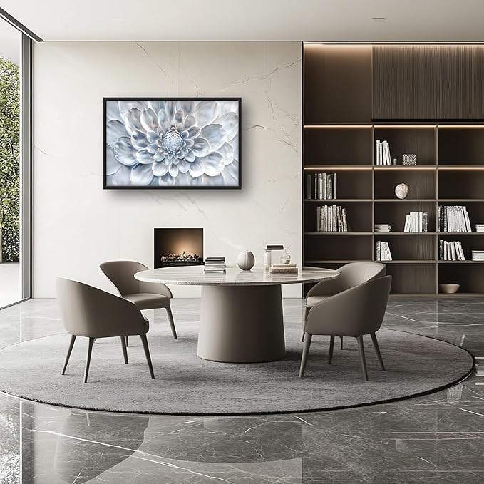 Abstract Flower Large Wall Art White Silver Floral Pictures Wall Decor Neutral Canvas Print Painting Artwork for Bathroom Living Room Bedroom 36L" x 24W"-PawvioPets