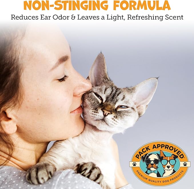 Cat & Dog Ear Cleaning Solution - Helps Remove Wax, Debris, and Dirt - Non-Stinging, Non-Burning Daily Use Formula - Cat & Dog Ear Wash for Itchy Ears - Sweet Pea & Vanilla Scent (8oz)-PawvioPets
