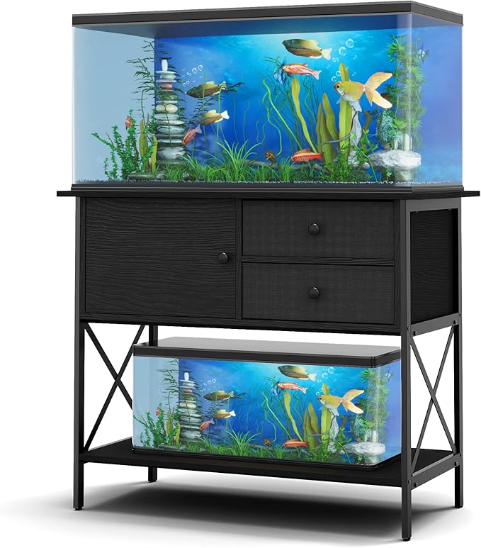 Fish Tank Stand 40 Gallon: Sturdy Aquarium Stand with Accessories Storage - Metal Tank Stands Table for 40-50 Gallon Reptile Breeder Turtle Terrarium - 36.6"x18.8" Weight Capacity 660 lbs-PawvioPets