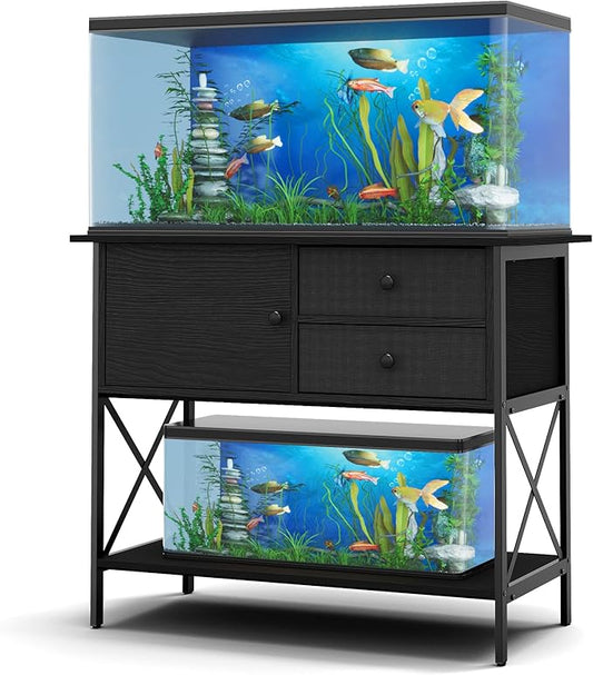 Fish Tank Stand 40 Gallon: Sturdy Aquarium Stand with Accessories Storage - Metal Tank Stands Table for 40-50 Gallon Reptile Breeder Turtle Terrarium - 36.6"x18.8" Weight Capacity 660 lbs-PawvioPets