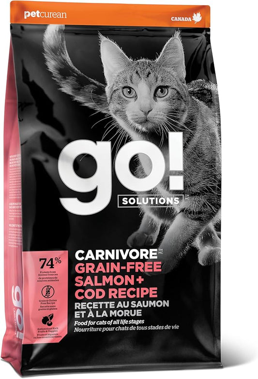 Go! Solutions Carnivore, Grain-Free, Protein Rich Dry Cat Food, Salmon and Cod Recipe, 3 lb Bag-PawvioPets