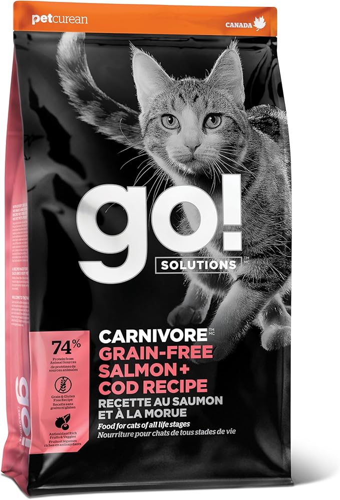 Go! Solutions Carnivore, Grain-Free, Protein Rich Dry Cat Food, Salmon and Cod Recipe, 16 lb Bag-PawvioPets