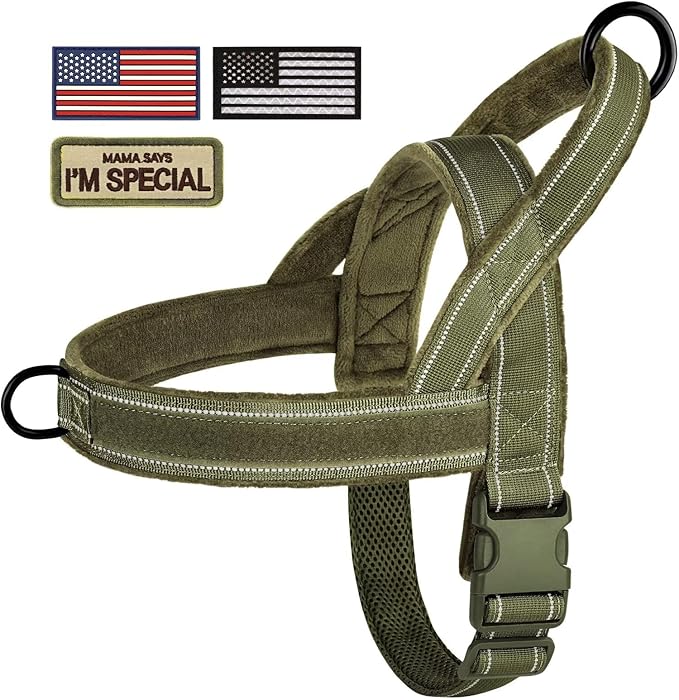 Forestpaw No Pull Dog Harness - Soft Flannel Padded Tactical Dog Vest Harness with Quick Release Buckle, Adjustable Reflective Pet Harness for Medium Large Dogs Walking Training,Green L-PawvioPets