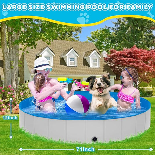 Extra Large Foldable Dog Pool,71"x 12" Portable Anti-Slip Kiddie Pool Hard Plastic, Swimming Pool for Dogs Cats and Kids Pet Puppy Bathing Tub-PawvioPets