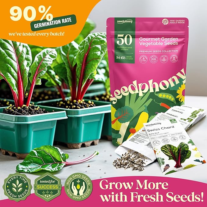 50 Gourmet Garden Vegetable Seeds Variety Pack - 34,455+ Non-GMO Heirloom Vegetables Seeds for Planting Indoor Outdoor: Broccoli, Carrot, Onion, Lettuce, Pepper - Gardening Seed Packets-PawvioPets