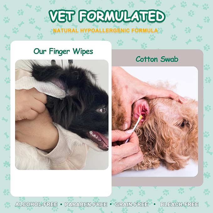 60 ct Pet Ear Finger Wipes for Dogs - Extra-Coverage and Large Design with Coconut Oil and Aloe Vera, Relieve Ear Itching and Inflammation, Remove Ear Wax and Debris, Soothing Cleansing Deodorizing-PawvioPets