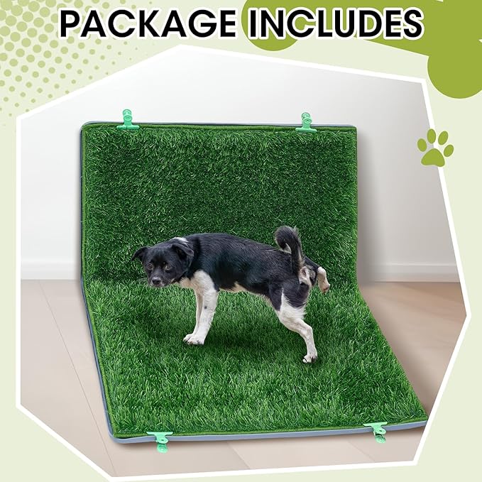 Dog Potty for Indoor or Porch with Foldable Silicone Stand Tray Large, 35 x 25 Inch Dog Grass Pad for Puppy Training, Reusable Artificial Grass Pee Pad, Indoor Outdoor Pet Toilet for Small Medium Dogs-PawvioPets