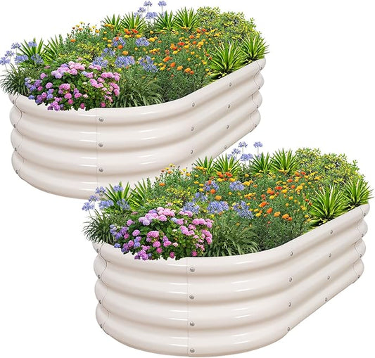 1MORE Galvanized Raised Garden Bed- Planter Garden Boxes Outdoor, Raised Beds for Gardening, 4x2x1ft Metal Garden Bed Kit for Vegetables Flower, Planter Raised Beds with Tools.White-2pack-PawvioPets