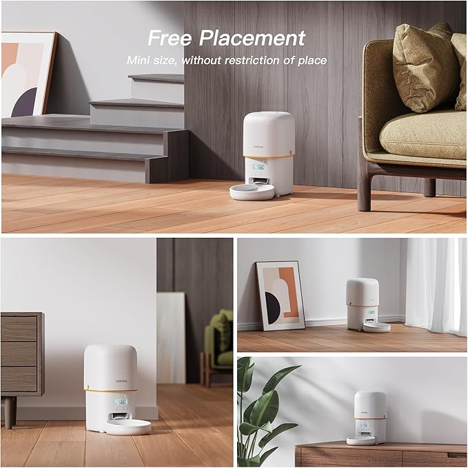 Automatic Cat Feeder - 2L Cat Food Dispenser, Timed Auto Pet Feeder with 180-day Battery Life, 1-6 Meals Per Day, 1-16 Portion, Ceramic Bowl, Desiccant Bag Keeps Dry Food Fresh, Also for Small Dogs-PawvioPets