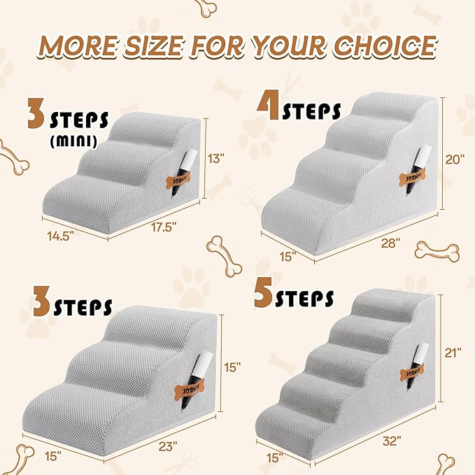 Dog Stairs, Romrol Dog Steps Ramp for High Bed and Couch, Dogs Ramp with Durable Non-Slip Waterproof Fabric Cover, Pet Stairs for Small Dogs and Cats or Pets Joints, 4-TiersLight Grey-PawvioPets