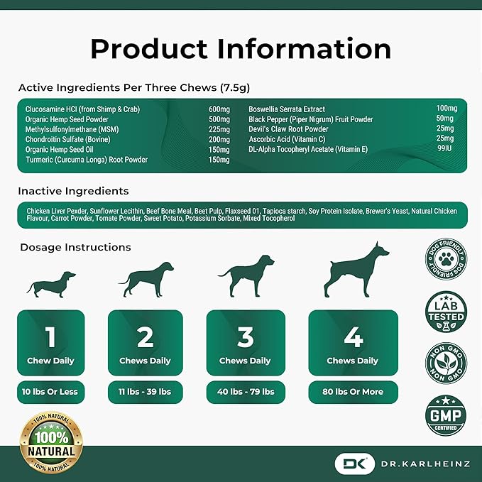 Glucosamine for Dogs - Max Strength Hip and Joint Supplement for Dogs - MSM, Chondroitin, Hemp Oil, Turmeric - Mobility Support and Pain Relief - 120 Chewable Tablets (Chicken Flavor)-PawvioPets