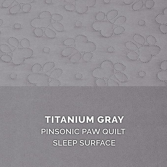 Furhaven Cooling Gel Dog Bed for Medium/Small Dogs w/ Removable Bolsters & Washable Cover, For Dogs Up to 35 lbs - Pinsonic Quilted Paw L Shaped Chaise - Titanium, Medium-PawvioPets