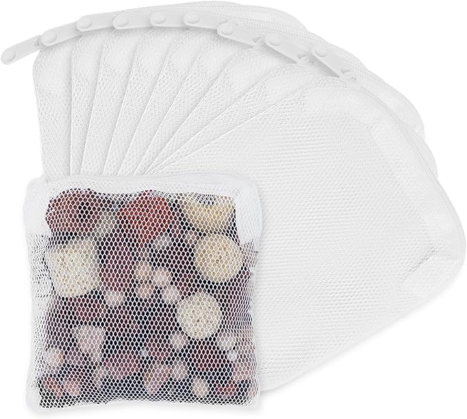 Aquarium Filter Media Bags for Aquarium with Zipper, Fine Mesh Bag Reusable Strong Polyester for Activated Carbon, Bio Filter Balls, Ceramic Rings, Filter Stones, White 10PCS 3.93" x 3.93"-PawvioPets