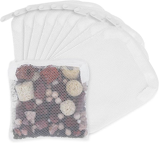 Aquarium Filter Media Bags for Aquarium with Zipper, Fine Mesh Bag Reusable Strong Polyester for Activated Carbon, Bio Filter Balls, Ceramic Rings, Filter Stones, White 10PCS 3.93" x 3.93"-PawvioPets