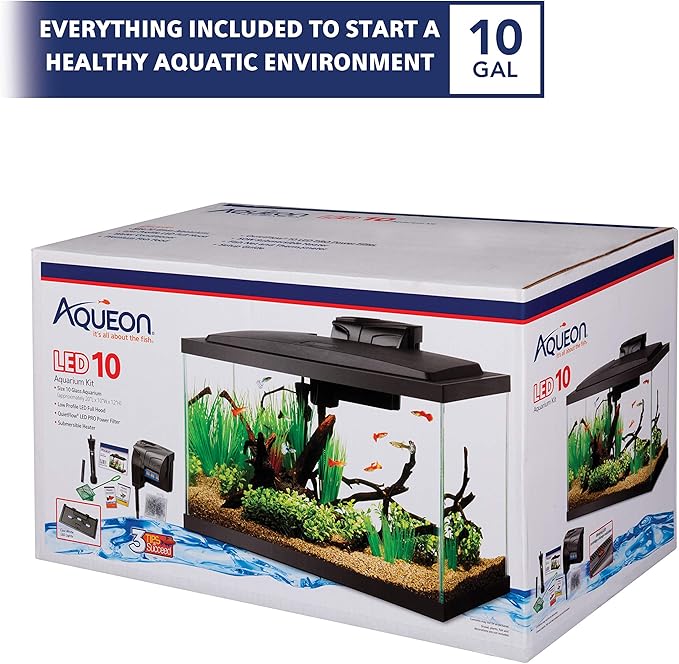 Aqueon Aquarium Fish Tank Starter Kit with LED Lighting 10 Gallon Fish Tank-PawvioPets