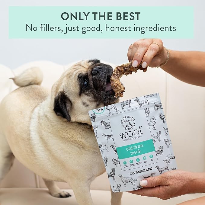 Air Dried WOOF Chicken Neck Treat - Mixer, or Topper - Air Dried, High Protein,Natural, Single Ingredient - 1.76oz-PawvioPets