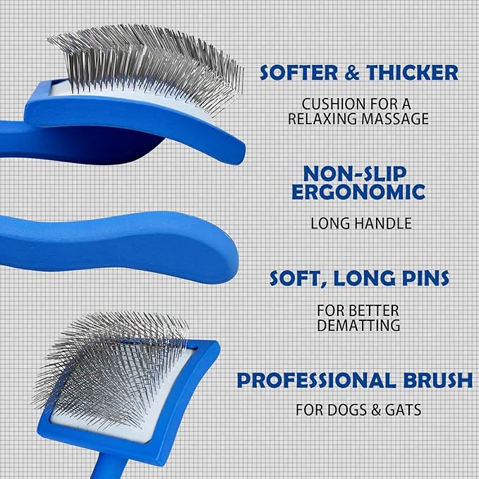 Dog Grooming Brush Set – 5-Piece Kit for Medium & Long-Haired Dogs | Includes Long Pin Brush, Flea Comb, Bath Glove, Silicone Glove, Metal Comb | For Poodles, Huskies & More (Blue)-PawvioPets