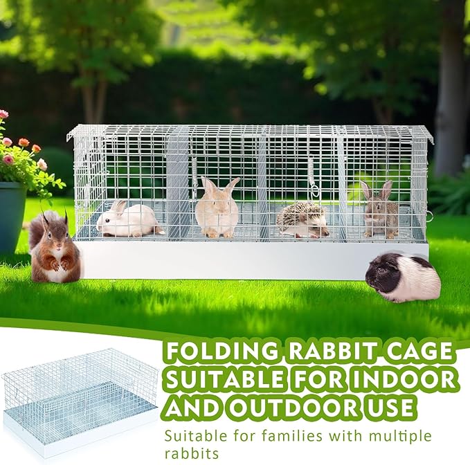 Folding Rabbit Cage, 28 x 16 x 12 in Portable Bunny Carrier with Tray and Handles for Transport, Travel or Temporary Housing, Indoor Outdoor Pet Habitat Animal Enclosure-PawvioPets
