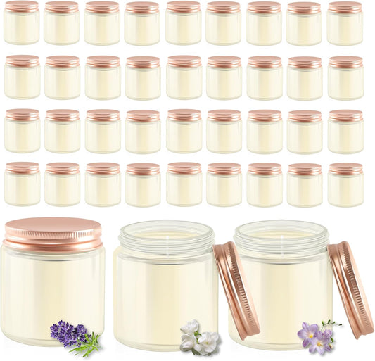 ACITHGL 36 Pcs 4oz Mini Mason Jar Candles Small Scented Candles Bulk Aromatherapy Ideal Souvenir Favors for Wedding Birthday Party (Freesia, Lavender, Jasmine, Pink)