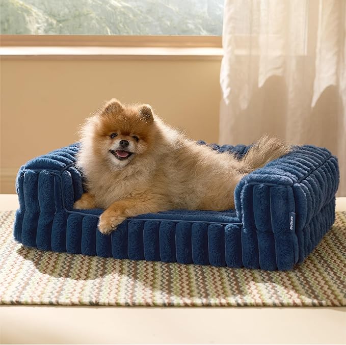 Bedsure Orthopedic Dog Bed for Small Dogs, Waterproof Memory Foam Small Pet Beds with Sides, Non-Slip Bottom and Egg-Crate Foam Medium Dog Couch Sofa with Washable Removable Corduroy Cover, Blue-PawvioPets