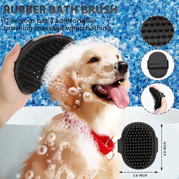 Dog Brush Kit - Self-Cleaning Slicker Brush with Bath Brush & Undercoat Rake | Deshedding Tools for Large - Small Dogs & Cats, Professional 3-in-1 Pet Grooming Set for Heavy Shedding, Black-PawvioPets