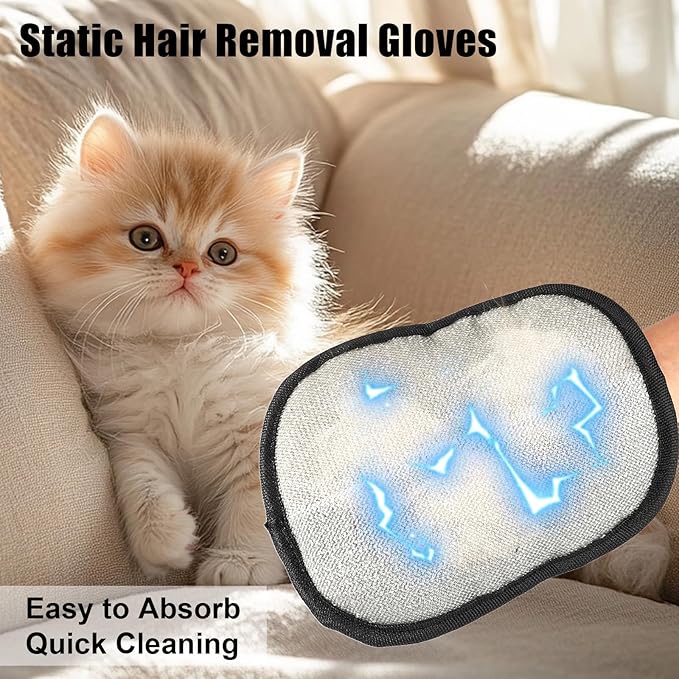 2pcs Pet Hair Removal Gloves, 2 Style Reusable Pet Hair Static Remover Mitt Glove for Cat Dog Sofa Furniture Carpet Curtain Bed Sheet Clothes Car Seat Cleaning Tool (Regular & Five Finger Style)-PawvioPets
