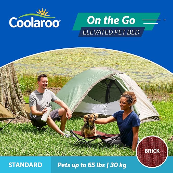 Coolaroo On-The-Go Elevated Dog Bed - Foldable Pop-Up Travel Dog Bed with Breathable, Moisture-Resistant Fabric, Carry Bag Included, Lightweight & Portable, Brick, Standard-PawvioPets