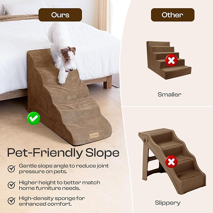 Dog Stairs for High Beds Up to 26-30", 5-Step Foam Pet Ramp with Washable Cover, Gentle Slope Steps, Bed & Couch Ladder for Small Medium Dogs & Senior Cat, Puppy Stairs to Get on Tall Furniture-PawvioPets