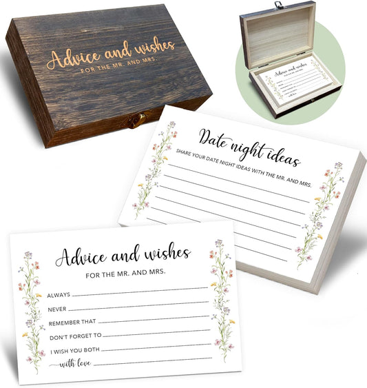 Advice and Wishes for the Mr and Mrs Box - 50 Pcs Wedding Advice Cards Bridal Shower Game Cards Reception Guest Book for Bride Groom Newlywed Engagement Party Decoration(Wildflower) -A04