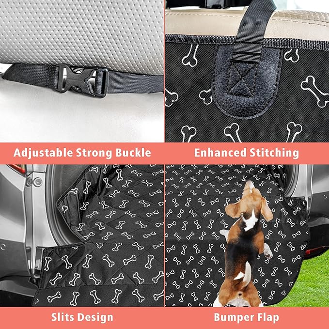 F-color SUV Cargo Liner for Dogs, Water Resistant Pet Cargo Cover Dog Seat Cover Mat for SUVs Sedans Vans with Bumper Flap Protector, Non-Slip, Large Size Universal Fit, Bone-PawvioPets