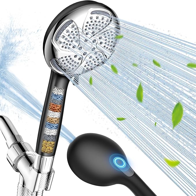 FEELSO Filtered Shower Head with Handheld, High Pressure 7-Spray Showerhead with Filters for Hard Water - Remove Chlorine, Reduce Dry Itchy Skin, Anti-clog Nozzles, Power Wash to Clean Tub, Tile & Pet-PawvioPets