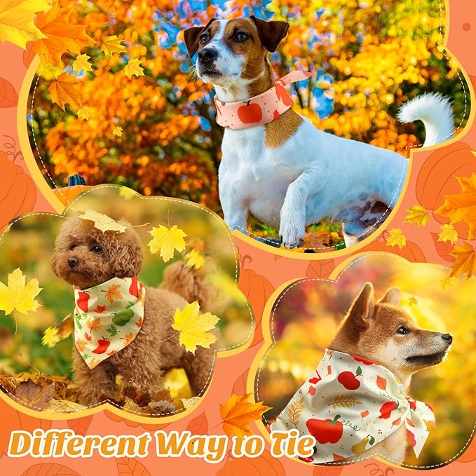 Abbylike 200 Pcs Fall Dog Bandanas Bulk Pumpkin Bandanas for Dogs Pets Triangle Kerchief Bibs Scarf for Fall Autumn Thanksgiving Costume Photo Props Accessories Pet Shops Adoption Events, 25 Styles-PawvioPets