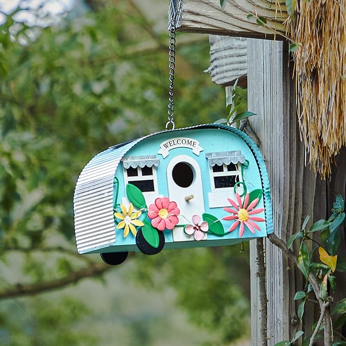 BAYN Bird Houses for Outside Decorative with 10 LEDs Solar String Lights Humming Bird Houses for Outside Hanging Handwork Bird Nest Garden Decor Outdoor-PawvioPets