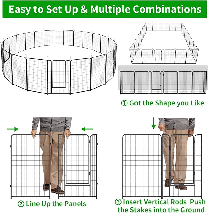 Dog Playpen Outdoor Extra Wide 24 Panels Heavy Duty Dog Fence 50" Height Anti-Rust with Doors Portable for RV Camping Yard, Total 63FT, 316 Sq.ft, Snowy Black-PawvioPets