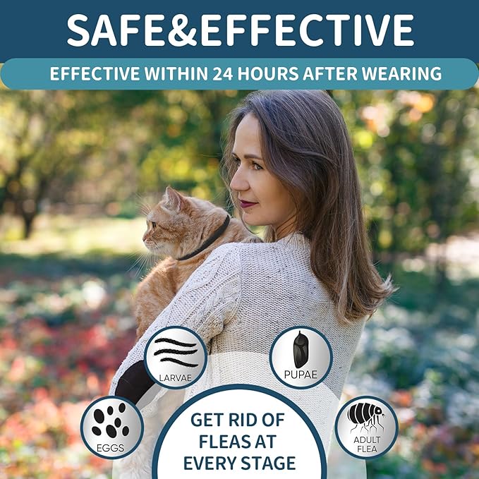 Flea and Tick Collar for Cats - 4 Pack, 32 Month Protection Treatment, Waterproof, Natural Prevention, Adjustable for Cats & Kittens (Black)-PawvioPets