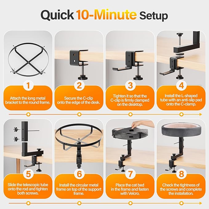 2-in-1 Cat Bed Desk Mount & Headphone Hanger – Adjustable Cats Hammock Bed for Desk, Cat Beds & Furniture for Home Office or Gaming Setup-PawvioPets