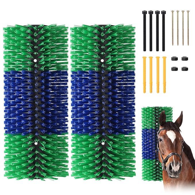 2PCS Livestock Scratch Brush, 17.5 x 7.8 Inch Goat Brushes for Grooming, Horse Brushes for Scratching, Livestock Brushing with 4 Screws for Horse, Elk, Cattle, Pig, Sheep（Green）-PawvioPets