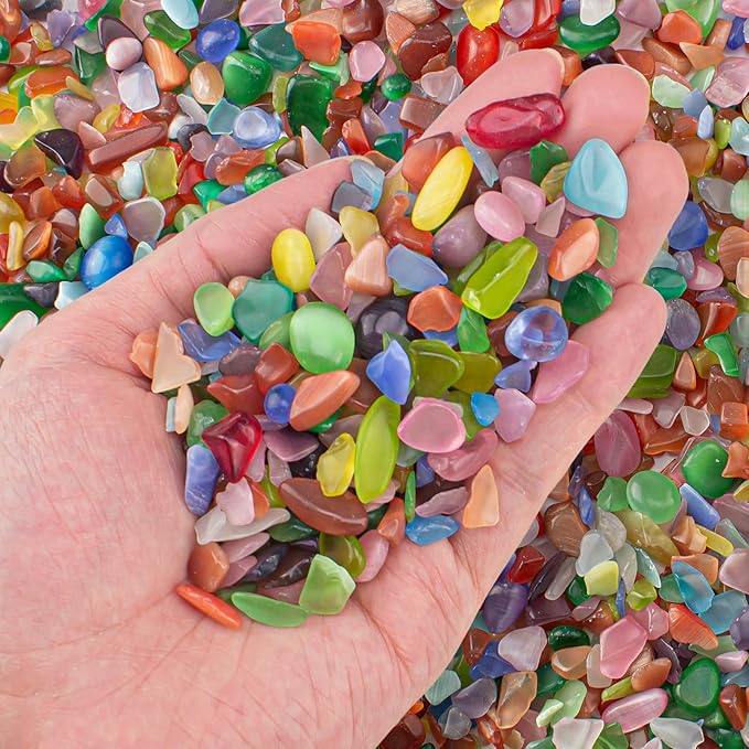 3 Lb Cat Eye Stones Aquarium Gravel Rocks for Fish Tank, Fish Tank Rocks Gravel Betta Fish Colorful Marbles for Vases Filler, Garden and Fish Tank Decoration-PawvioPets