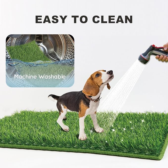 Dog Grass Pad with Tray Medium 31”×21”, Dog Potty with Ultra-Absorbent Artificial Grass for Dogs with Hemmed Edge, Pee Pads for Dogs, Realistic, Odor Free, Litter Box for Balcony-PawvioPets